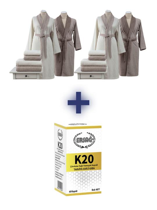 ERSA� FEL�C�TA A�LE BORNOZ SET� (EKRU- BEJ M-L / L-XL) 2 AD ALANA K20 TAKV�YE ED�C� GIDA HED�YE